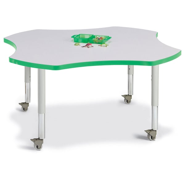 Jonti-Craft Berries Four Leaf Activity Table, Mobile, Freckled Gray/Green/Gray 6453JCM119 - main